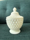 Vintage Fenton 7" Milk Glass Footed Hobnail Covered Candy Jar/Dish #3980