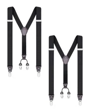 Buyless Fashion 2 Pack Suspender Men - 48" Elastic Adjustable Straps 1 1/4" - Y