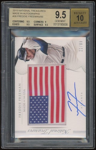 2015 National Treasures Made in the USA Freddie Freeman #/99 BGS 9.5 Auto 10