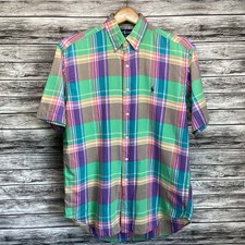 Vintage Polo Ralph Lauren Shirt Mens Medium Multicolor Plaid Blake Short Sleeve
