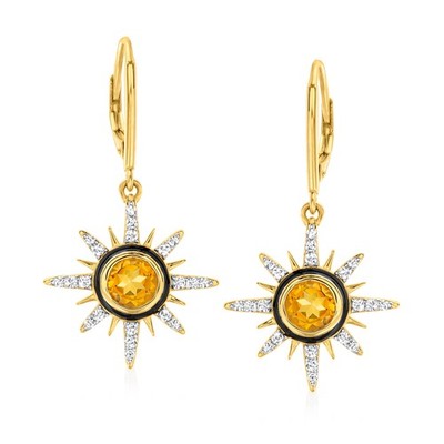 Ross-Simons Citr Celestial Drop Earrings w WTpz & Blck Enam in 18k Gold Plate