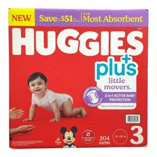Huggies Little Movers Plus Baby Diapers, 204ct, Size 3 16-26 lbs