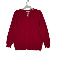L 18/20 Woman Within Red Button Front Cardigan Sweater 100 Cotton Plus Size