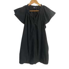 Gap flutter sleeve poplin dress women’s M black cotton blend ruffle mini casual