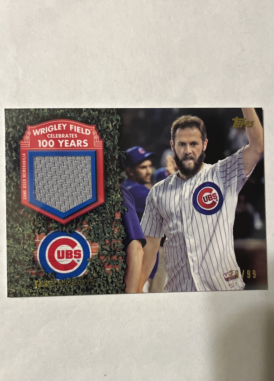 2016 Topps - 100 Years at Wrigley Relics Jake Arrieta #WRIGR-JA /99 (MEM)