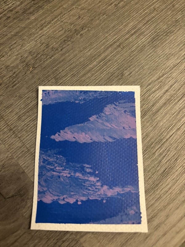 Blue and purple clouds sky acrylic ACEO ORIGINAL card by Annabelle Mason signed 