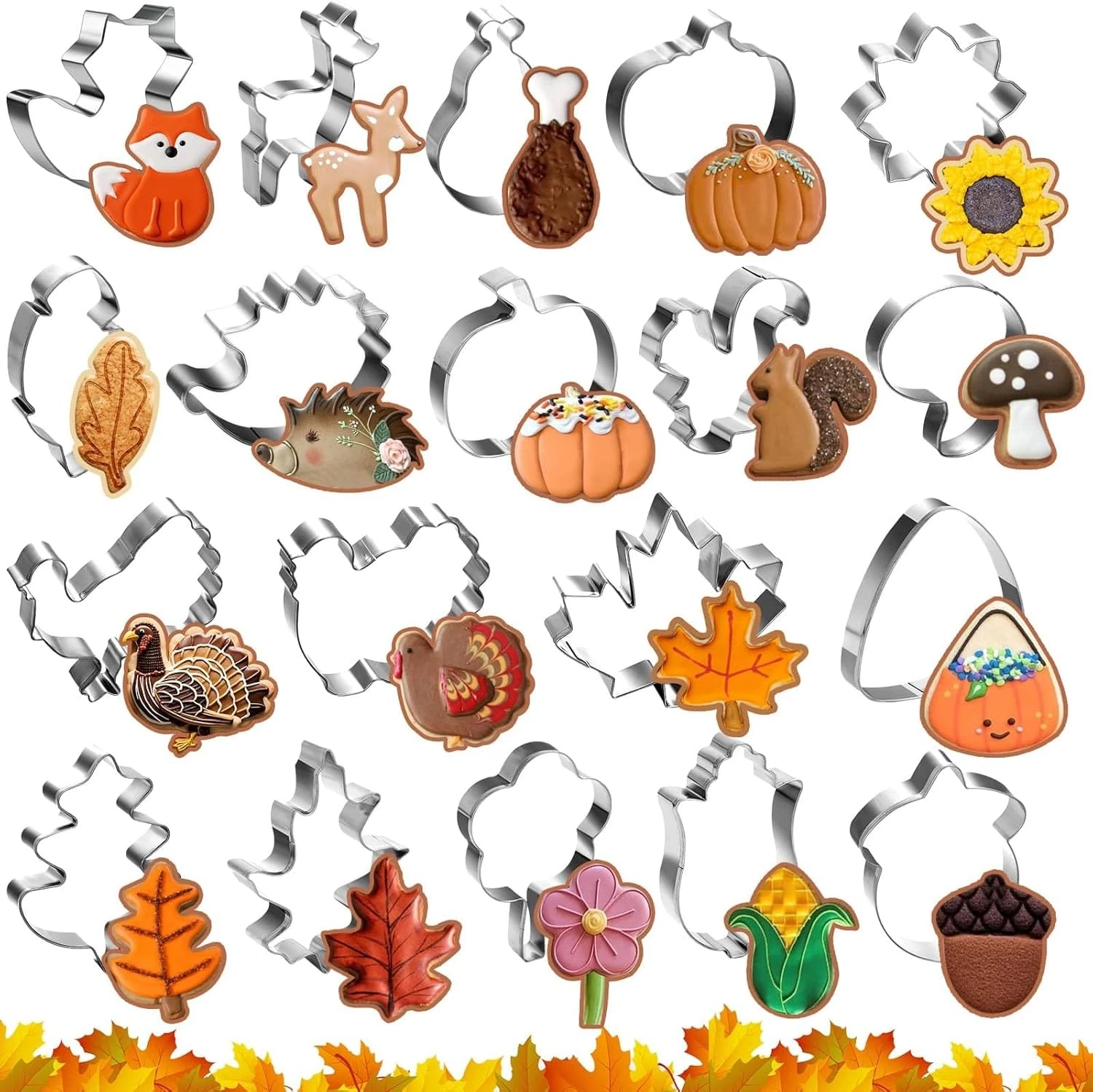 19 Pieces Thanksgiving Fall Cookie Cutters Pumpkin Holiday Baking Silver