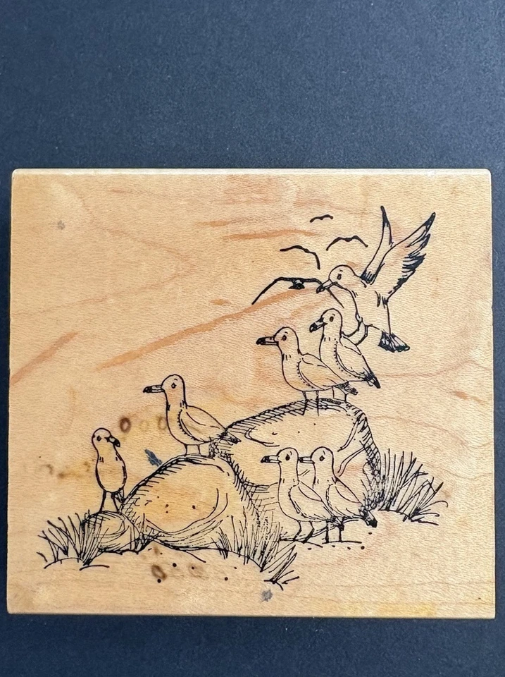 Art Impressions 飞行中的海鸥 Rocky Shore 航海 1996 年橡皮图章 L1477 — 第 3/4 张图片