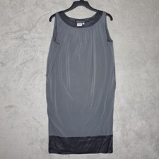 Donna Morgan Size 6 Gray Dress Black Silk Trim Shift Modest Formal Evening