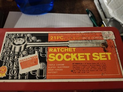 Rachet Socket Box Vintage 21 Piece Ratchet Socket Set Box Case Metal Red Triple Chrome ...