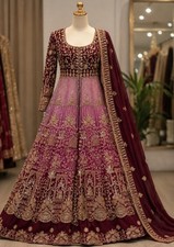 Bridal Indian Lehenga Choli XL Burgundy Pink Gold Beadwork Embroidered Wedding