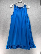 Trina Turk Womens Dress Size XS Blue High Neck Ruffle Strapless Tie Strap