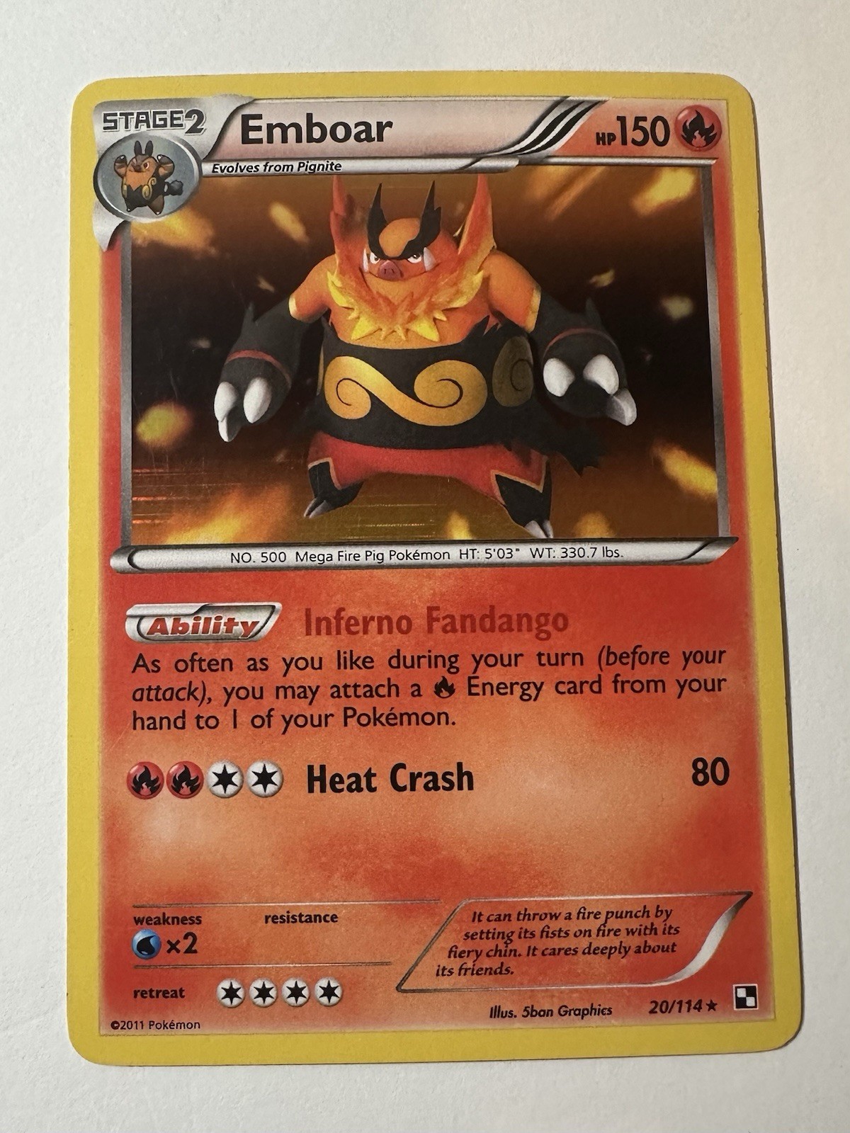 2011 Pokémon TCG Black & White Emboar Holo Rare 20/114 LP