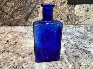Vintage Cobalt Blue Medicine Bottle Wakelee’s Camelline 4 3/4” tall