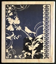 Hampton Art Rubber Stamps Silhouette Bird and Leaves Collage Background