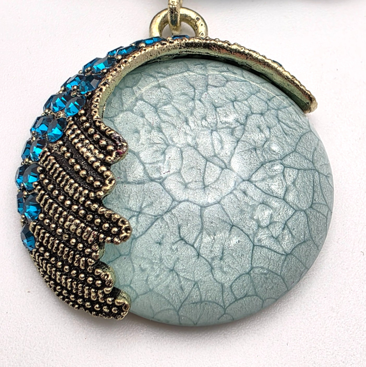 Celestial Crescent Moon Statement Necklace Blue C… - image 2