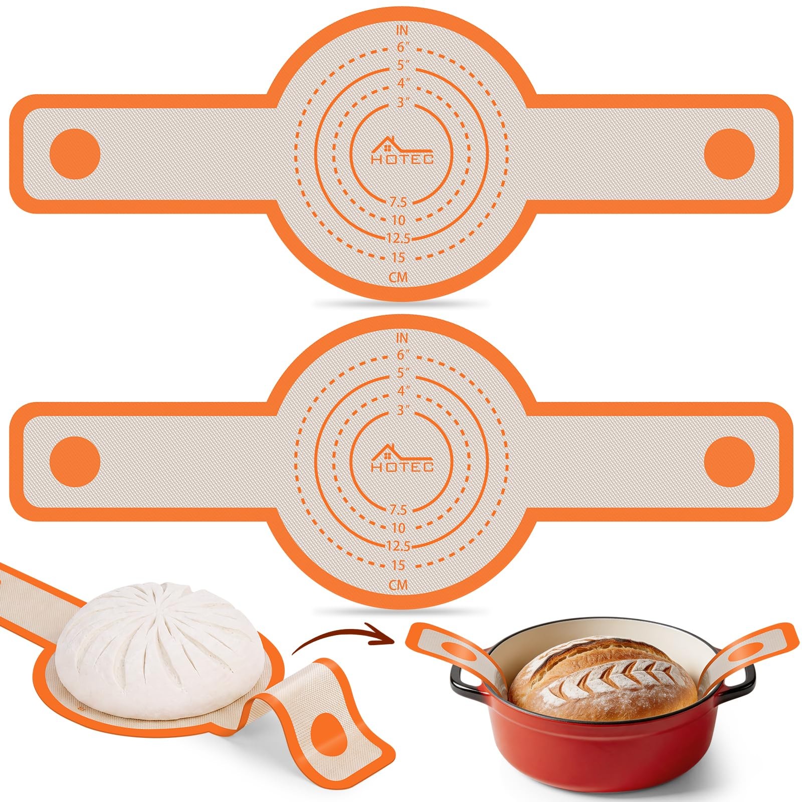 HOTEC 2 Pcs Silicone Bread Sling for Dutch Round and Oval, 2pcs: Orange