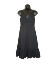 Vtg J Crew V-Neck Wrap Front Ruffle Hem Dress Womens Size 4 Black Sleeveless