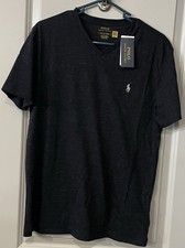 Polo Ralph Lauren Short Sleeve V-Neck T-Shirt - Black Heather White - Size: S