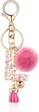 Resin Alphabet Initial Letter Keychain Keyring for Women Purse Handbags With Fur