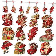 48 Pcs Vintage Red Valentine Ornaments for Tree Wooden Valentine Tree