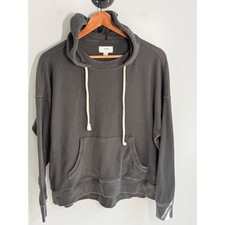 Aerie Womens S Charcoal Gray Waffle Knit Thermal Hoodie Oversized Pullover