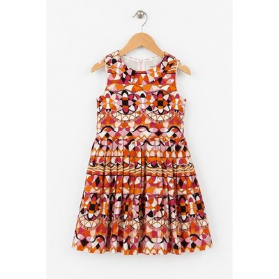 Emilio Pucci Junior Kids Kaleidoscope Geometric Pleated Dress Size 8 GUC
