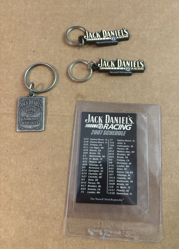 Jack Daniels Collectible Keychain Lot (3) and 2007 Pocket Racing Schedule