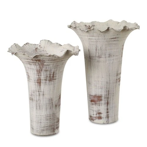 Uttermost 18174 Ruffled Petal 16" Tall Porcelain Vase - Set of 2 - White - Picture 1 of 3