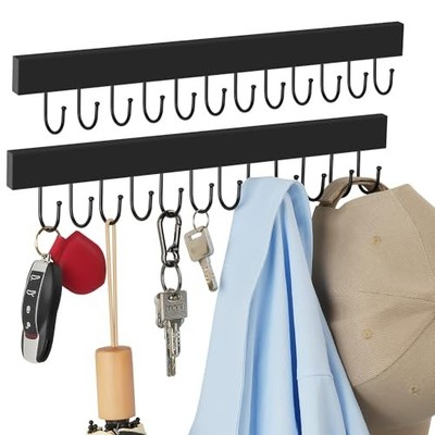 Key Holder for Wall, Key Hanger Wall Mount with 24 Adjustable 2 Pack Black