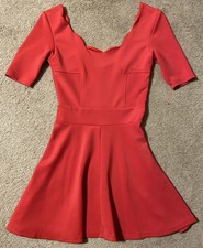 Haoduoyi Red Mini Dress Size Small Scalloped Scoop Neck Side Zip