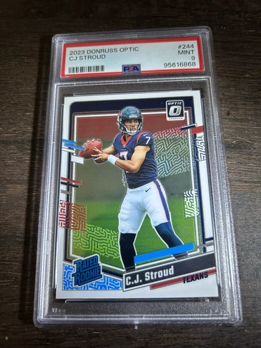 😳CJ STROUD 2023 PANINI DONRUSS OPTIC #244 RC”PSA 9 MINT”TEXANS BEAST ASSASSIN😎