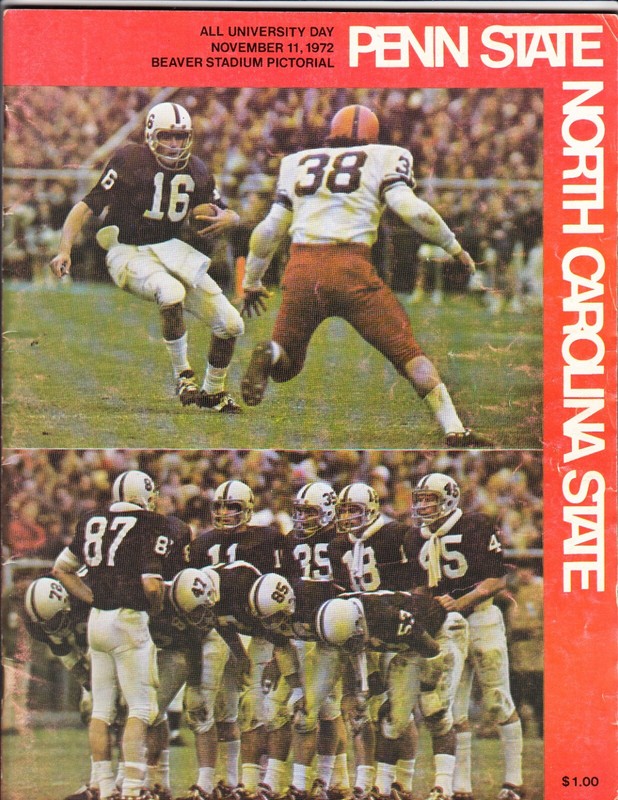 PENN STATE vs NC STATE Program Nov 11 1972 Beaver Std John HUFNAGEL Cappelletti