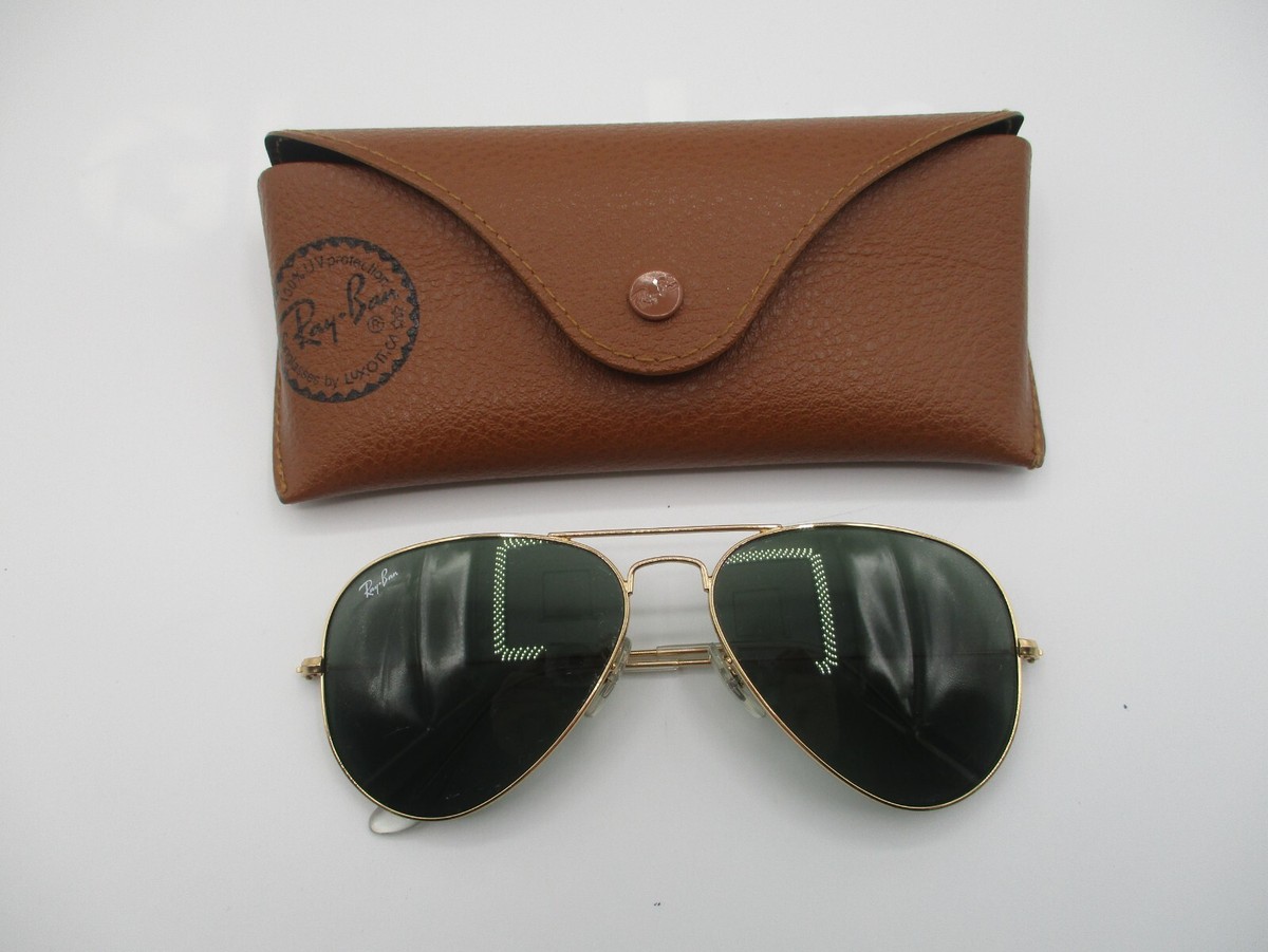 RAY BAN SUNGLASSES 3025 AVIATOR LARGE METAL GOLD w GREEN  display picture 3