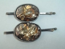 VINTAGE GOLD FOILED PLASTIC GEM BOBBY PINS HAIR PINS UP DO HAIR ACCESSORY