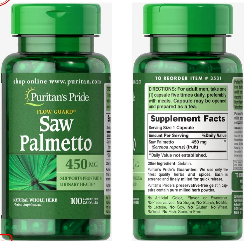 2件装锯棕榈200粒(2x100)前列腺和泌尿道健康450毫克 — 第 2/2 张图片