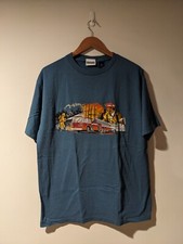 Vintage 90s Firefighters Blazing Fire Rescue Danaggers Medium Blue T-Shirt