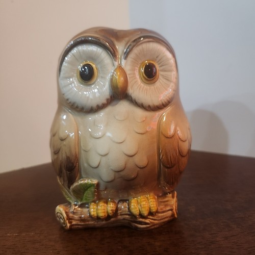 Vintage 5” Otagiri Brown Hand Painted Japan Owl Ceramic Pottery Piggy Bank