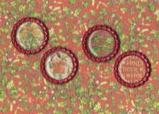 Graphic45 CHRISTMAS MAGIC 413 4 RED BottleCap Accents HANDMADE