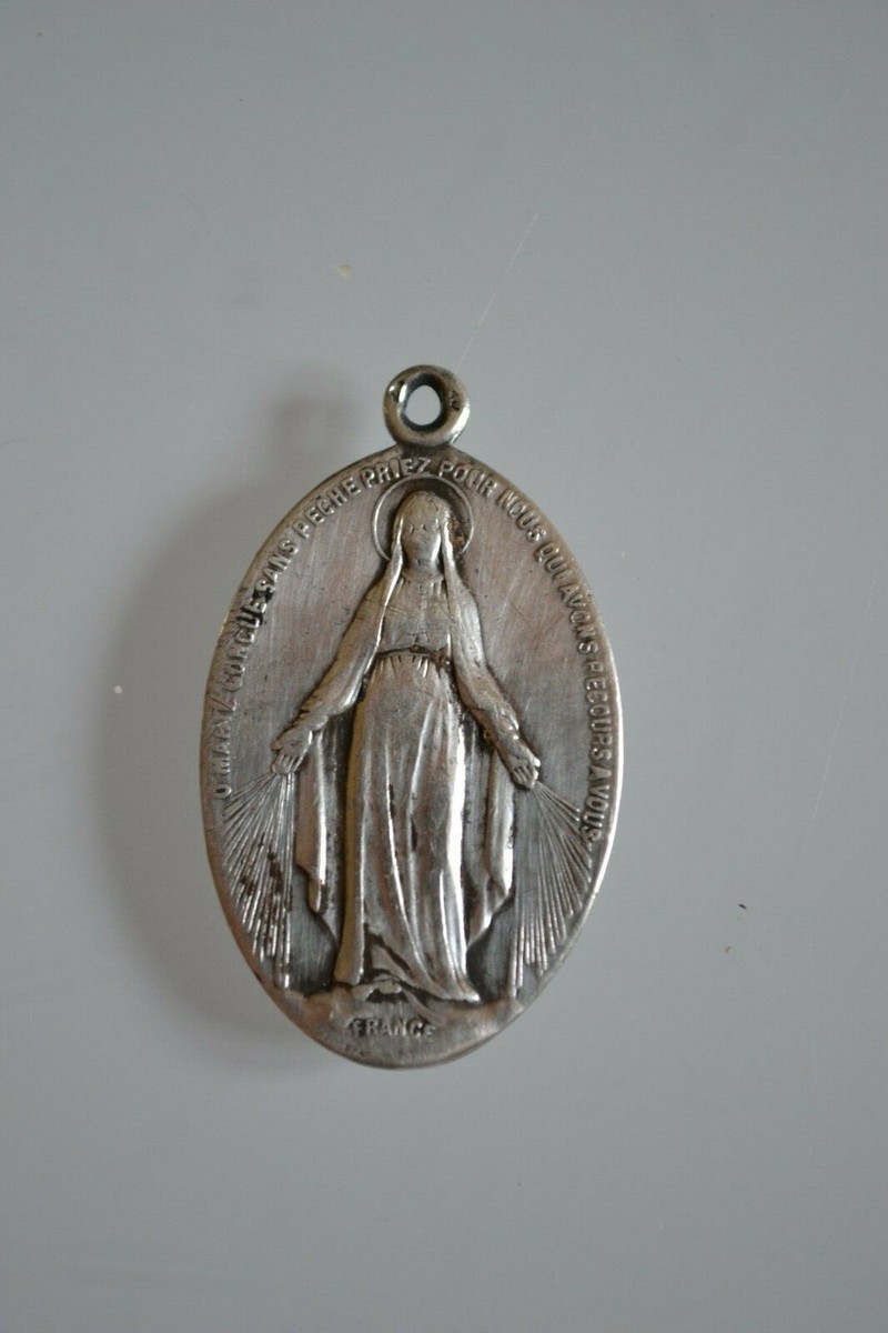 Ancien Pendentif Vierge Marie – Médaille Argent Massif – Bijou Vintage