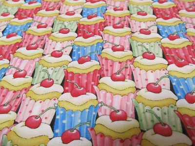 Cup cake  Muffins Törtchen  let`s bake Kirsche   50x110cm  Baumwolle  NEU