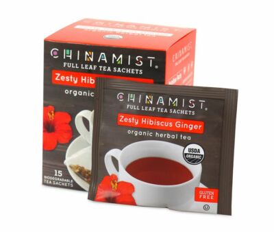 China Mist Zesty Hibiscus Ginger Organic Herbal Tea, 15 count box
