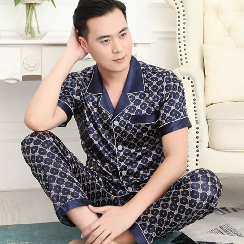 Luxus Herren Seide Satin Pyjama Set Weich Pyjama Langarm Nachtwäsche Loungewear - Bild 45 von 74