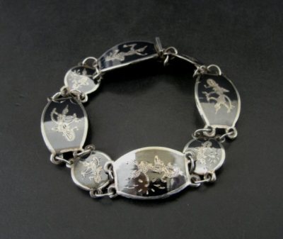 Vintage SIAM Dancers Enamel Sterling Silver 925 Signed BB Link