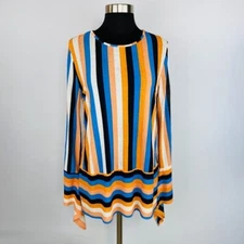 Zara Top Womens Opposing Stripes Tulip Bell Sleeve Tunic Artsy Pretty Colorful M