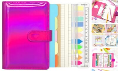6 Ring Binder Journal with 4 Different Paper Styles, 2 Sets of Labels and Rose