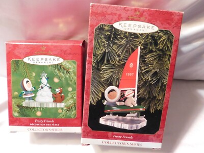 Hallmark Keepsake Ornament Frosty Friends Iceboat #18 & Christmas Tree Dog #22