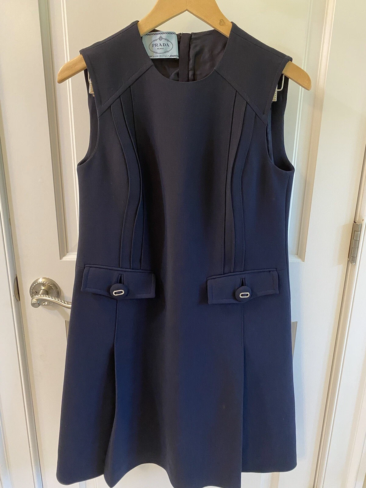 Abito Prada blu navy lana pesante crepe shift carriera made in Italy taglia 42IT 6US ottime condizioni