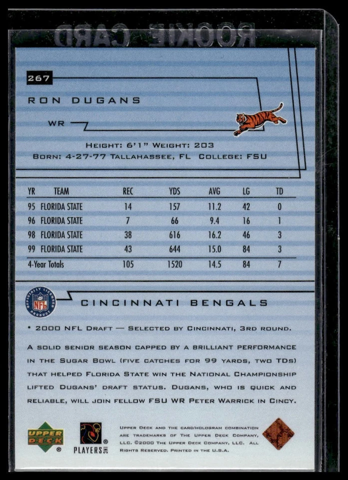2000 Upper Deck Encore Ron Dugans #267 Cincinnati Bengals - Image 2 of 2