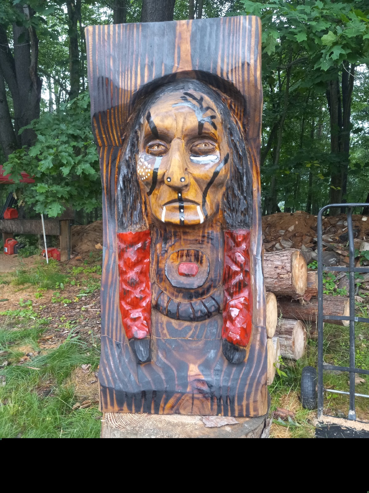 Chainsaw Carved Native American Indian Wood Carving Art Sculpture Home
